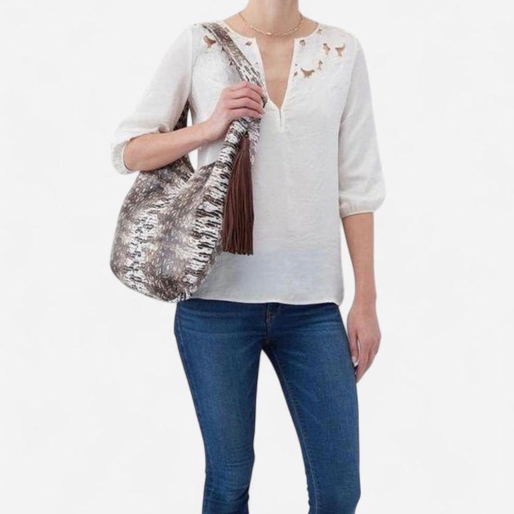 Hobo Gardner Lizard Print Genuine Top Grain Italian Leather Slouchy Shoulder Bag